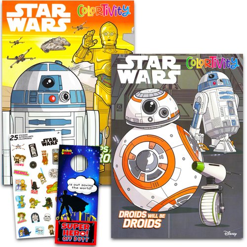 Star Wars Coloring Books for Kids - Bundle with 2 Star Wars Droids Coloring Book Feat. C3PO, R2D2, BB8 Plus Stickers, More | Star Wars Activity Set for Boys and Girls