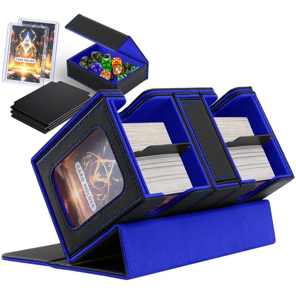 Kitoyz Deck Box with Commander Display,3-in-1 Card Storage Box Fits 200+ Single Sleeved Cards,Card Deck Case for Game Cards,Sports Cards with 4 Dividers,2 Toploaders