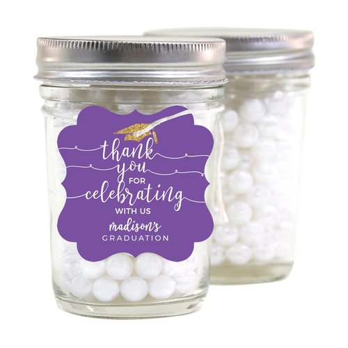 Andaz Press Royal Purple and Gold Glittering Graduation Party Collection, Personalized Fancy Frame Gift Tags, Thank You for Celebrating with US, 24-Pack, John's Graduation Custom Name