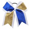 New "GLITTER DUO Blue & Gold" Cheer Bow Pony Tail 7 Inch Girls Hair Bows Cheerleading Dance Practice Football Games Competition Birthday Grosgrain Ribbon