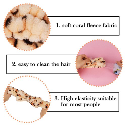 Semato 14 Piece Spa Headband for Washing Face with Wristband and Hair Clips Face Mask Brush Sleepover Party Supplies for Girls Towel Headband (cow,leopard,pink leopard)
