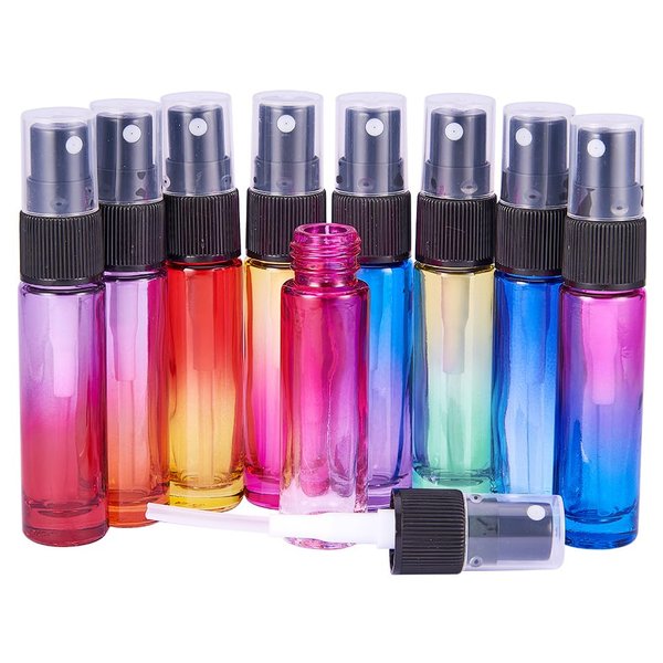 BENECREAT 9 Packs 10ml Rainbow Color Glass Spray Bottle Refillable Fine Mist Spray Bottle for Perfume Essential Oil