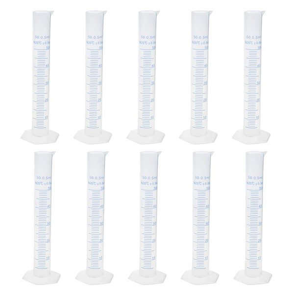 Geesatis 10 Pcs Plastic Measuring Cylinders 50 ml Lab Test Graduated Measuring Cylinder