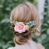 Fangsen Wedding Rose Flower Hair Comb Bridal Headpiece Floral Hair Accessories for Brides and Bridesmaids (Pink)