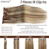 Remy Human Hair Clip in Extensions, Ash Brown Mixed Platinum Blonde Clip in Hair Extensions Real Human Hair,14 Inch 70G 7 Pcs Double Weft Hair Extensions Real Human Hair Clip ins for Women
