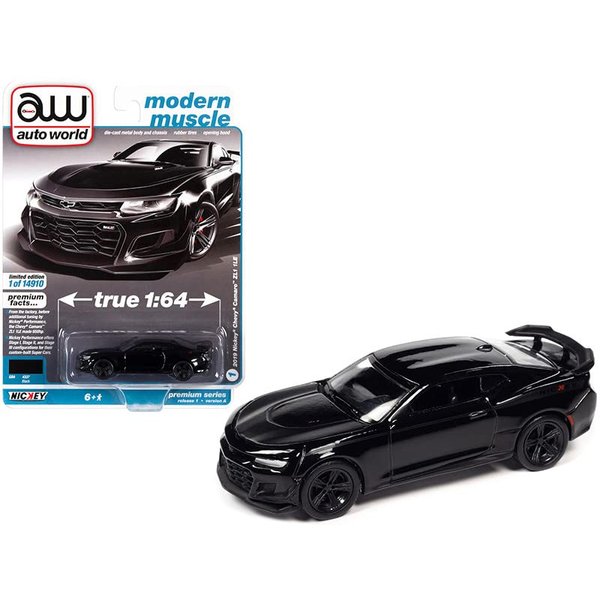 1/64 Auto World 2019 Camaro Nickey ZL1 1LE Black with Matt Black Hood and Stripes Modern Muscle Limited Edition to 14910 Pieces Worldwide Diecast Model Car - AWSP094A