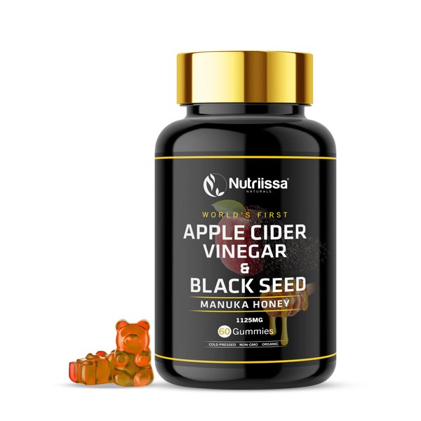Nutriissa - Organic Apple Cider Vinegar Gummies w/ Black Seed Oil & Raw Manuka Honey – Cold-Pressed Cumin Nigella Sativa – 2%+ THYMOQUINONE - ACV Gummies – Anti-oxidant - 1125mg