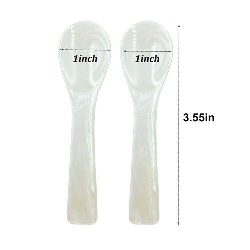 Wenplus 2 Pack 3.55inch Caviar Spoons Handcraft Mother of Pearl MOP Caviar Spoon W Round Handle with One Plastic Storage Box - White