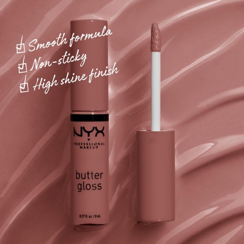 NYX PROFESSIONAL MAKEUP Butter Gloss Brown Sugar, Non-Sticky Lip Gloss - Spiked Toffee (Brown Mauve)
