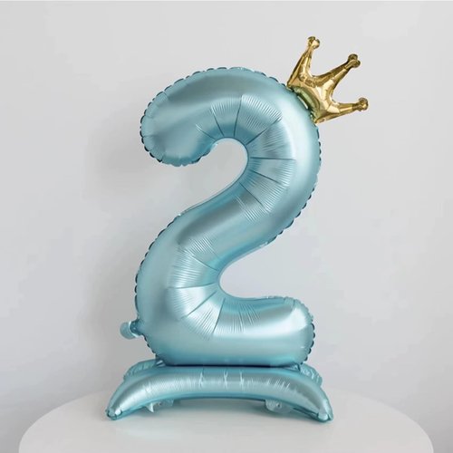 42 Inch Standing Blue Number Balloons With Crown, 2nd Birthday Balloons for Boys Girls, 2nd Birthday Party Decoration Supplies, Happy Birthday Balloons. (Blue 2)