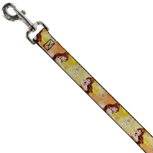 Buckle-Down Dog Leash Belle Poses Enchanted Rose Story Script Yellow Pinks 4 Feet Long 0.5 Inch Wide, Multicolor (DL-WDY140-N)