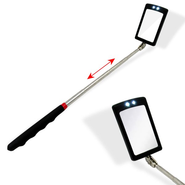 Houseables Inspection Mirror Telescoping with LED Light, 34" Extension, 360° Rotation, Extendable, Telescopic Handle, Retractable Lighted Tool On A Stick, for Mechanic, Home Inspector, Automotive