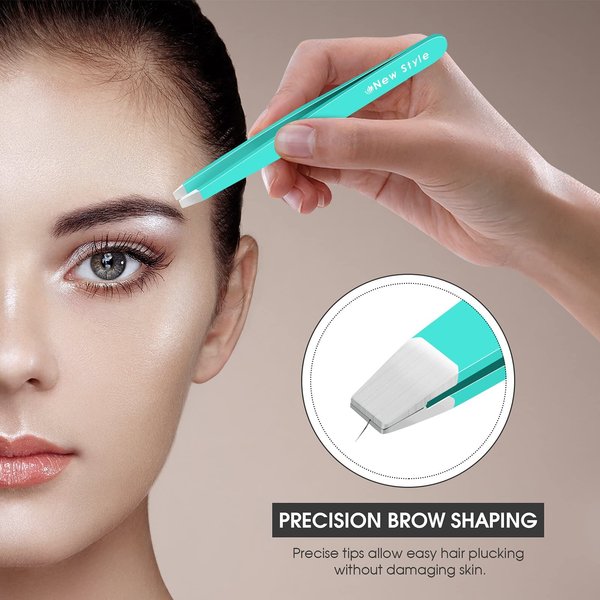 New Style Tweezer Set – Professional Stainless Steel Tweezers, Combo Pack, Multicolored Precision Eyelash and Eyebrow Hair Removal Makeup Tool with Travel Case