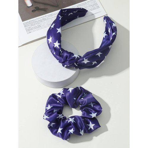 ZCYYYS Patriotic Headband American Flag Headband with Rabbit Ear Hair Band for 4th of July Headbands Hair Tie Hair Accessories for Women Girls Ponytail Holder TSFD35 (Navy Set)