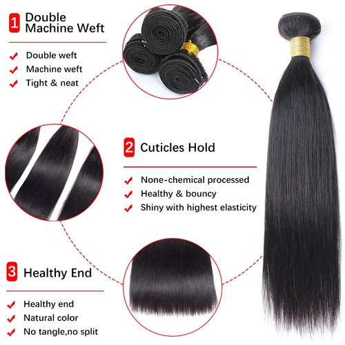 Human Hair Bundles Straight Hair 4 Bundles Human Hair 18 20 22 24 Inches Unprocessed Brazilian Virgin Straight Human Hair Extensions Natural Black Color Straight Raw Hair Bundles