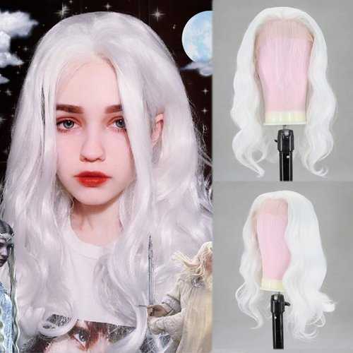 BTWTRY Short White Wig Loose Curly Wavy Lace Front Wigs Synthetic Hair Snow White Bob Wigs for Black Women Pre Plucked Natural Hairline with Baby Hair (White)