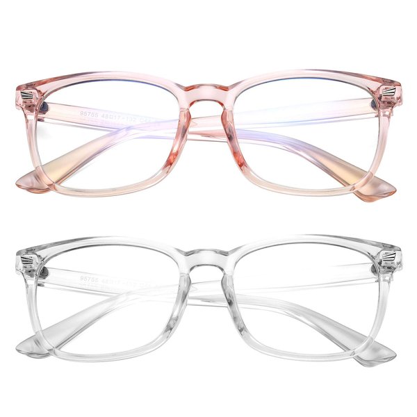 Hycredi Kids Blue Light Blocking Glasses，Anti Eyestrain & UV Protection, Computer Gaming TV Phone Glasses for Boys Girls (Clear Pink+Clear)