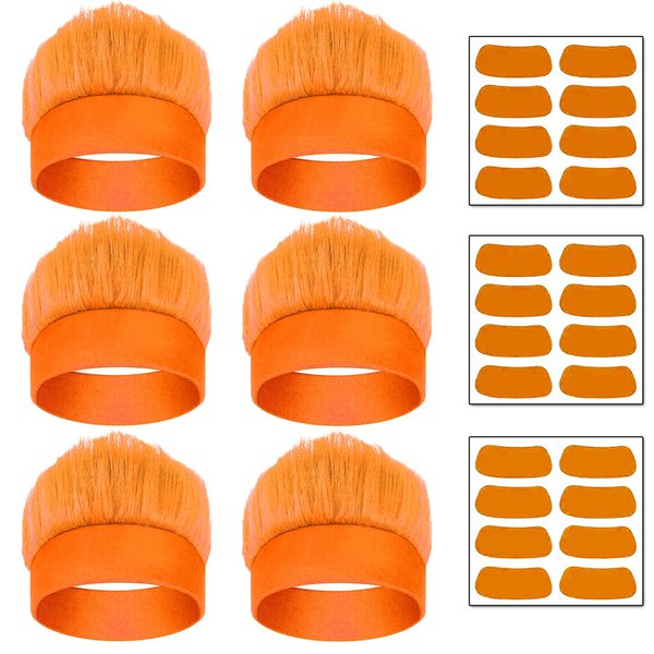 6 Pcs Hairy Costume Headband Crazy Trolls Flowy Hair Wig & Stickers, Halloween Spirit Day Themed Party Costume Accessory Sports Fans Cheering Headwear Supplies (Orange)
