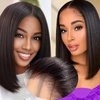 4x4 Lace Front Bob Wigs Human Hair 180 Density HD Transparent Lace Bob Wig for Black Women Short Straight Bob Lace Frontal Wigs Glueless Pre Plucked With Baby Hair Natural Color 14 Inch