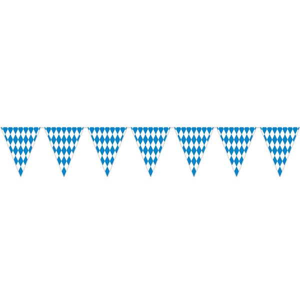 Beistle Plastic Oktoberfest Bavarian Pennant Banner for German Theme Party Supplies, 11" x 12', Blue/White