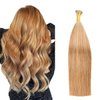 I Tip Hair Extensions Human Hair,100strands 0.8g/s 80g I Tip Human Hair Extensions, 27 Strawbrry Blonde 16inches Straight I-tip Real Hair Extensions