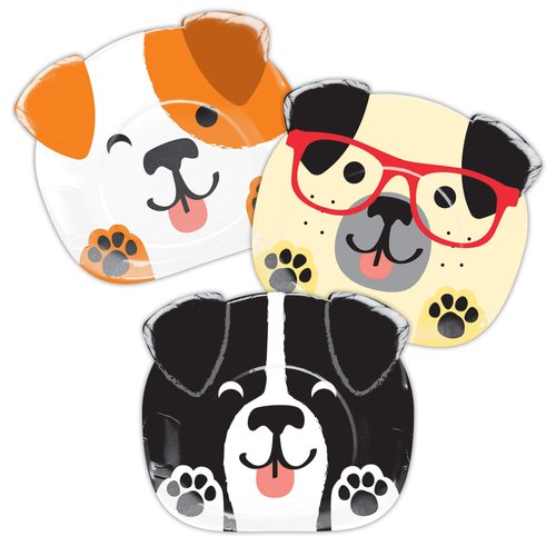 Puppy Dog Themed Party Supplies: Bundle Includes Shaped Dinner Plates, Dessert Plates, and Luncheon Napkins for 8 People