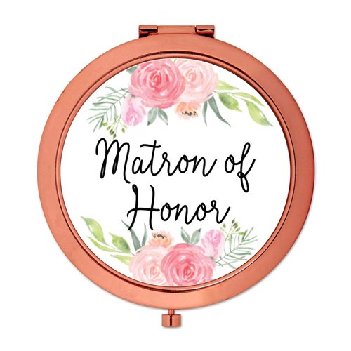 Andaz Press Compact Mirror Matron of Honor Wedding Gift, Rose Gold, Peach and Pink Roses, 1-Pack, Bachelorette Bridal Shower Wedding Party Gifts