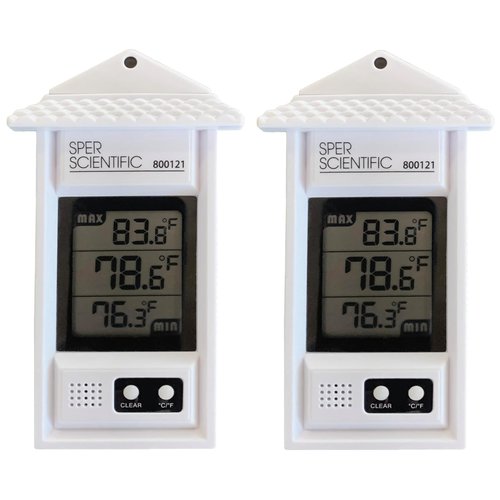Sper Scientific Compact Digital Min/Max Thermometer 800121 - Wide Range Temperature Logger with Clear LCD Display - Ideal for Laboratories, Food Storage, HVAC & Greenhouses - 2 pc