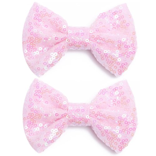 KISZU Baby Girls Hair Clips 4" Sequins Baby Bows Kids Hair Accessories Hair Pins Tiny Bows Lined Alligator Clips for Toddlers Kids Teens Girls Women