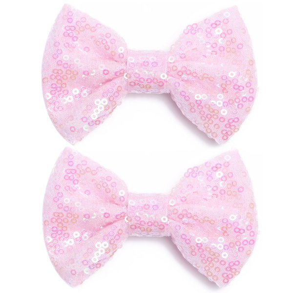 KISZU Baby Girls Hair Clips 4" Sequins Baby Bows Kids Hair Accessories Hair Pins Tiny Bows Lined Alligator Clips for Toddlers Kids Teens Girls Women