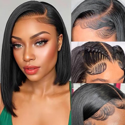 Oriole Bob Wig Human Hair 13x4 HD Lace Front Wigs Human Hair 12 Inch Glueless Wigs Human Hair Pre Plucked with Baby Hair 180% Density Straight Human Hair Lace Front Short Bob Wigs for Black Women