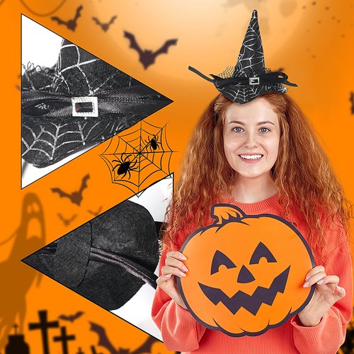 Gaduupa Halloween Headband Witch Hat Headband Mini Witch Hat Spider Web Hair Hoop Halloween Hair Accessory for Women (Style C)