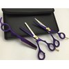 5.5" Professional Barber Razor Edge Powder Coated Hair Cutting and Texturizing Shears Scissors Purple with Straight Razor Student Teacher Kit Set+case Black
