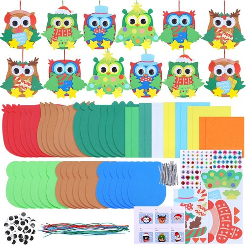 24 Sets Winter Craft Kits DIY Christmas Owl Ornaments Decorations Art Sets Foam Owl Xmas Tree Holiday Stickers Make Your Own Owl Winter Arts and Crafts for Festival Home Activities Party Favors