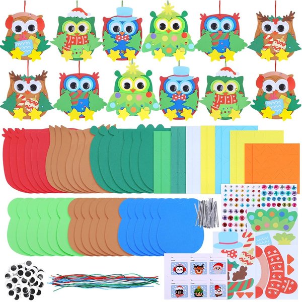 24 Sets Winter Craft Kits DIY Christmas Owl Ornaments Decorations Art Sets Foam Owl Xmas Tree Holiday Stickers Make Your Own Owl Winter Arts and Crafts for Festival Home Activities Party Favors