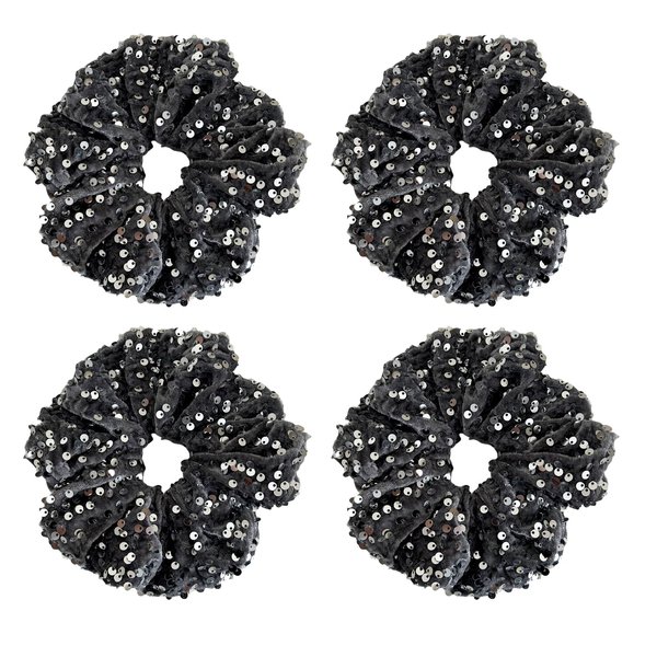 4 Pack Big Glitter Cheer Velvet Mermaid Sequins Hair Scrunchies Scale Hair Ties Hair Eleastic Bands Scrunchy Hair Ties Ropes Ponytail Holders Wrist Cloth Bands for Girls School,Dance,Stage (Grey)