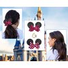 Styla Hair 3 Piece Mouse Ears Clip On Sequin Hair Clip Set Mouse Ear Barrettes for Women Minnie Hair Clips with Sparkle Bows Girls Hair Accessories - Pink Black