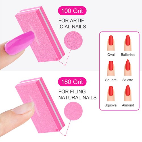 Diesisa Buffer Block Nail File, 100/180 Grit Sponge Nail Buffers for Acrylic Nails, Mini Buffing Block Double Sided for Manicure Tools 30 Count - Pink