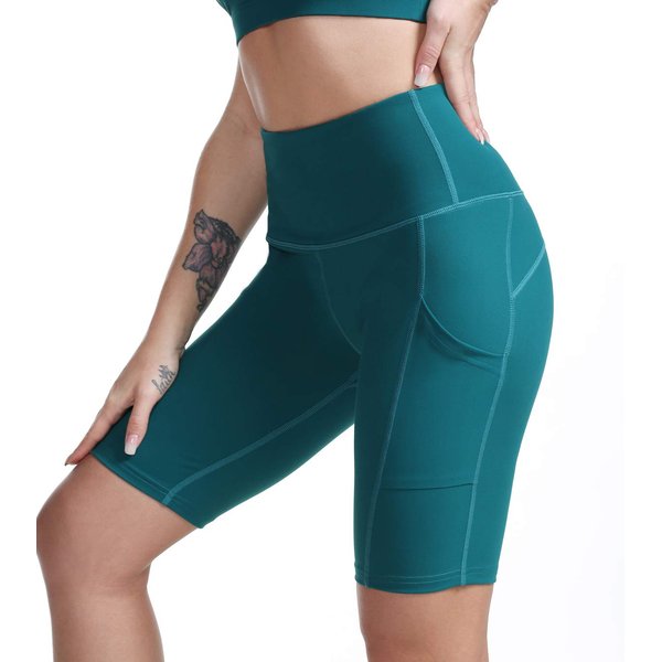 TYUIO Workout Shorts for Women Tummy Control Gym Yoga Running Biker Shorts Teal XS