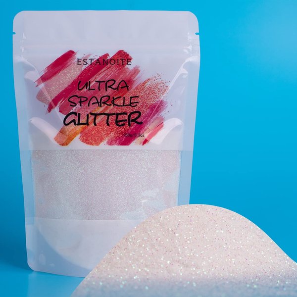 Rainbow Glitter 150g, Iridescent White Glitter Powder for Resin Tumblers, Slime and Craft Making, Nail Art, Festival Decoration, Cosmetic Glitter for Body Face Hair (Rainbow White)