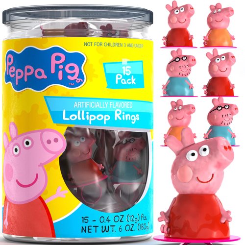 Peppa Pig Lolly Pops Candy Ring 15Pk - Peppa Pig Birthday Party Supplies For Party Candy For Kids Birthday - Peppa Pig Birthday Decorations For Peppa Pig Party Favors & Peppa Pig Cupcake Toppers - Peppa Pig Candy Goody Bags For Kids Birthday & Peppa Pig P