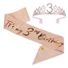JasperKino 3th Birthday Sash and Tiara Set Rose Gold Birthday Sash Crown Birthday Party Favors Supplies for Birthday Party