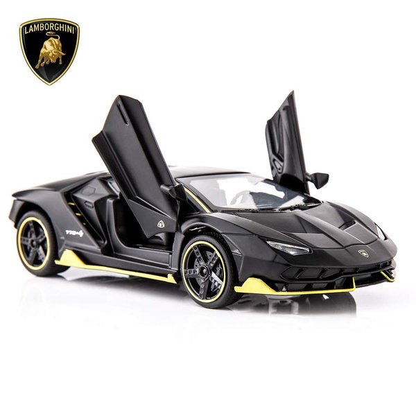 BDTCTK Compatible for 1:32 Lamborghini LP770 Car Model Toy Child Sound and Light Pull Back Car Zinc Alloy Toys for Kids Boy Girl Gift (Black)