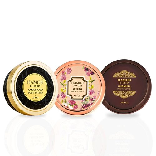 Hamidi 3PCS Luxury Body Butter Trio Gift Set Magnetic Box Ultra Moisturizing, Skin-Nourishing, Naturally Derived Ingredients. (Pack Of 3)