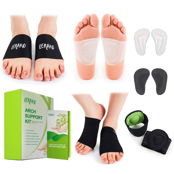 Plantar Fasciitis Arch Support Kit-12pcs-Compression Arch Sleeves, Arch Braces, Silicone & Cushioned Arch Supports & Free Insoles, Fast Pain Relief & All Day Comfort, Sizes for Men & Women (Medium)…