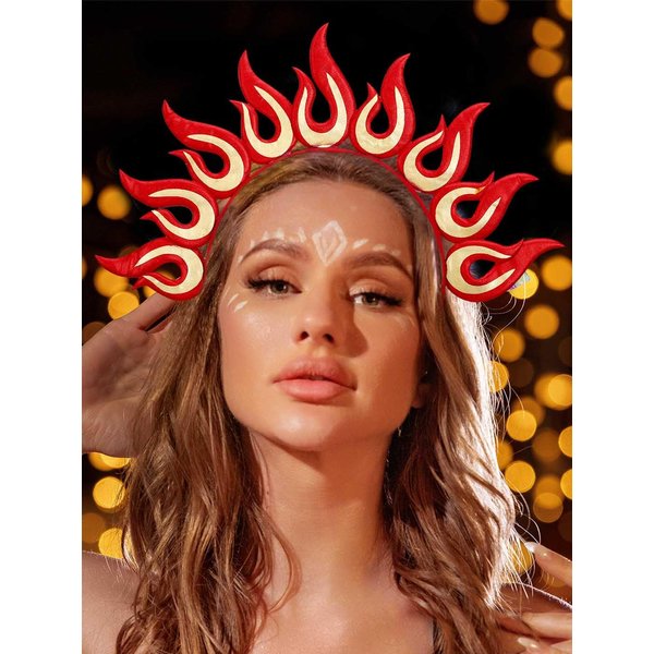 Catery Flame Headband Halloween Flame Fire Headbands Flame Crown Headdress Goddess Halo Crown Headpiece Party Costume Festival Hair Accessories for Women and Girls