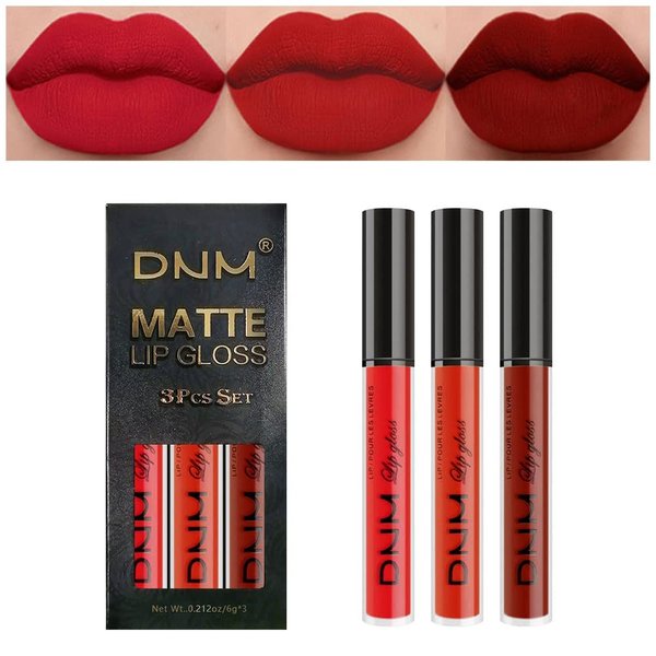 3Pcs Dark Red Rose Red Matte Liquid Lipstick Sets, Matte Dark Red Lipstick Lip Stain Waterproof Lip Gloss Gift Set Makeup Lipstick Kit 05
