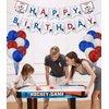 Hockey Birthday Party Supplies, Ice Hockey Themed HAPPY BIRTHDAY Banner, 7 Hanging Swirls, 1 Table Cloth, 10 Cake Toppers, 30 Balloons for Kids, Hockey Fans Birthday Party Decorations (Banner)