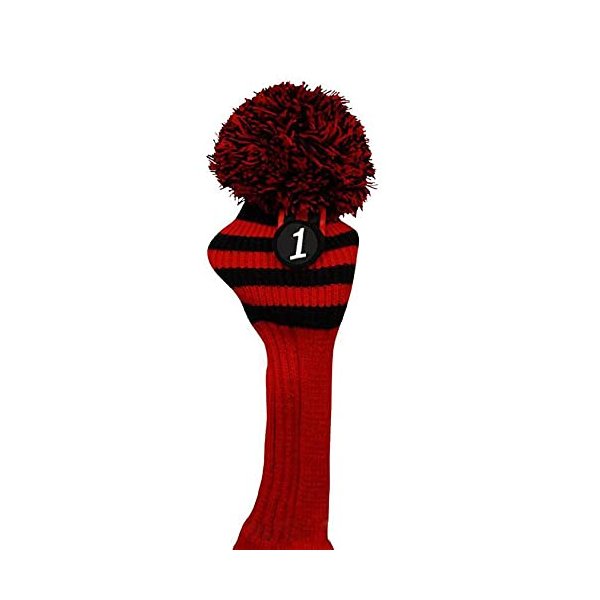 Pacific Golf Clubs #1 Red Black Limited Edition Driver Head Cover Fits 460cc Drivers Tour Knit Retro Vintage Pom Pom Classic Long Neck Headcover