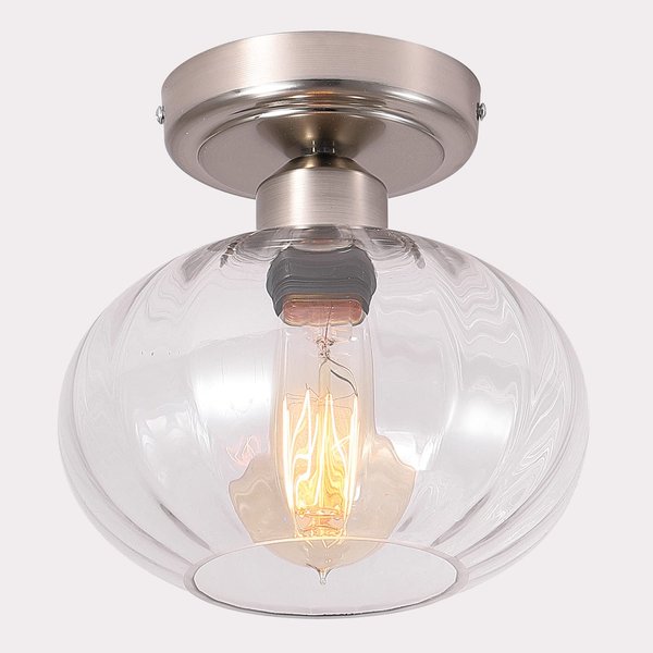 Fivess Lighting Modern Glass Flush Mount Ceiling Light Fixture Clear Glass Shade Semi Flush Mount Ceiling Lighting for Hallway Entryway Kitchen Bedroom Farmhouse, Brushed Nickel